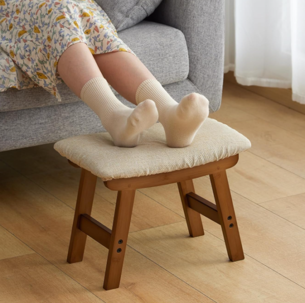 Beige Ottoman With Brown Legs, Convenient For Under Desk Use